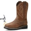 NINGO Men's Western Cowboy Boots Waterproof Square Toe Steel/Soft Toe Work Boots Comfortable Men's Slip On Pull On Safety Toe