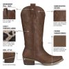 Rollda Cowboy Boots for Women Western Cowgirl Boots with Chunky Heel Ladies Snip Toe Mid-Calf Boots