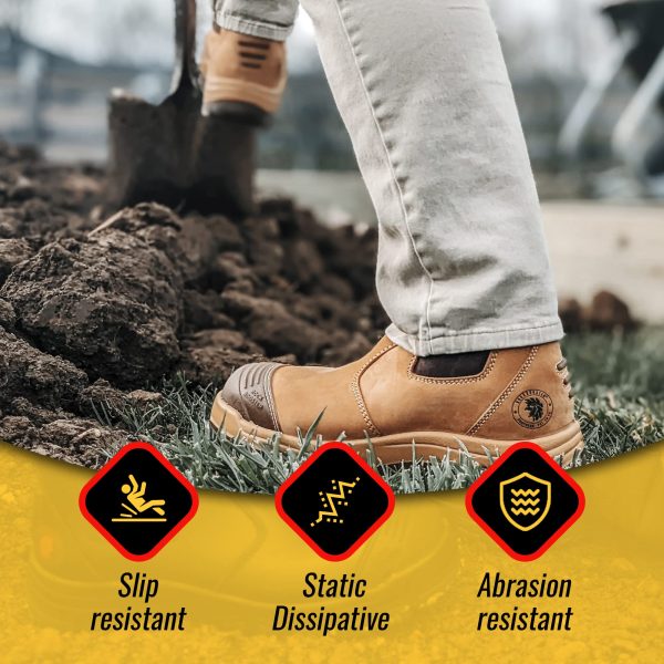 Mens Work Boots, 6 inch Steel Toe, Pull On Safety Leather Chelsea Work Shoes Static Dissipative(AK227, AK222)