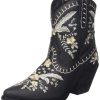 Womens Primrose Embroidered Floral Snip Toe Casual Boots Ankle Mid Heel 2-3" - Black