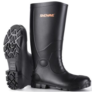 Showave Men's Rain Boots with Reinforced Steel Shank Waterproof Rubber Boots Durable Concrete Boot Outdoor Work Boots