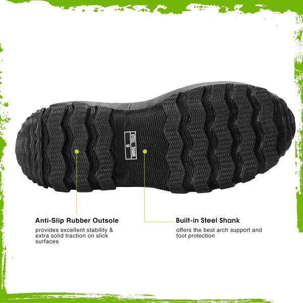 Rubber Boots for Men, 5.5mm Neoprene Insulated Rain Boots with Steel Shank, Waterproof Mid Calf Hunting Boots, Sturdy Rubber