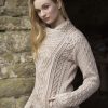 Women's Irish Cable Knitted Wool Side Zip Cardigan (100% Merino Wool)