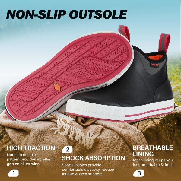 Women's 6 Inch Ankle Deck Boots Waterproof Rain Footwear Rubber Mud Boots for Fishing Gardening Farming