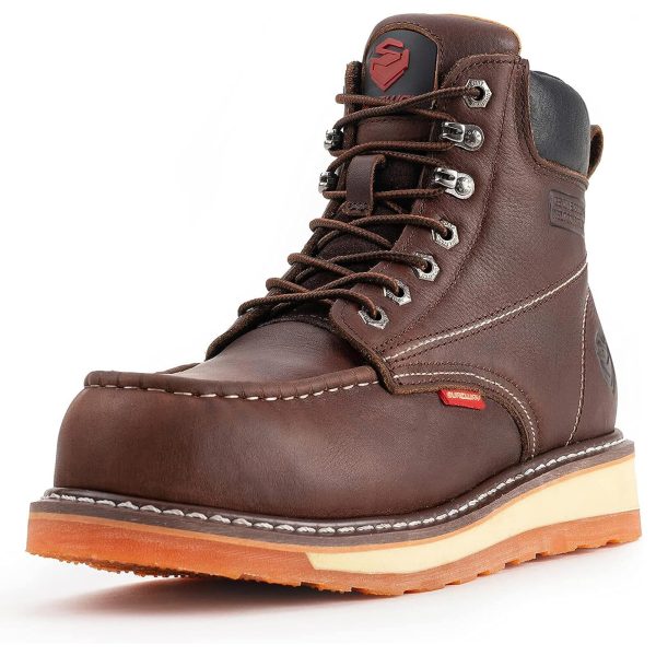 Mens Heavy Duty Soft/Composite/Steel Toe Work Boots for Men-Comfortable,GoodyearWelt,Full Grain Leather,6 in Wedge Moc Toe