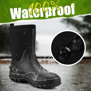 Rubber Boots for Men, 5.5mm Neoprene Insulated Rain Boots with Steel Shank, Waterproof Mid Calf Hunting Boots, Sturdy Rubber