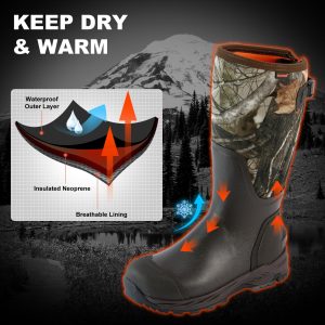 Men's Rubber Hunting Boots, Waterproof Rain Boots Insulated Neoprene Mud Boot, Durable Arctic Outdoor Working Boot with Steel