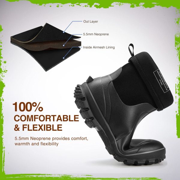 Rubber Boots for Men, 5.5mm Neoprene Insulated Rain Boots with Steel Shank, Waterproof Mid Calf Hunting Boots, Sturdy Rubber
