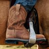 NINGO Men's Western Cowboy Boots Waterproof Square Toe Steel/Soft Toe Work Boots Comfortable Men's Slip On Pull On Safety Toe