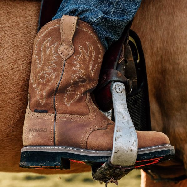 NINGO Men's Western Cowboy Boots Waterproof Square Toe Steel/Soft Toe Work Boots Comfortable Men's Slip On Pull On Safety Toe