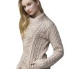 Women's Irish Cable Knitted Wool Side Zip Cardigan (100% Merino Wool)