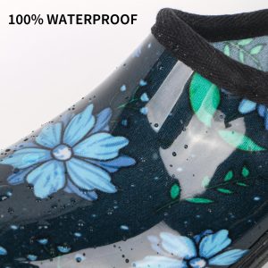 Flat Garden Shoes for Women Waterproof Slip-On Womens Rubber Rain Shoes Gardening Clogs with Comfort Insole