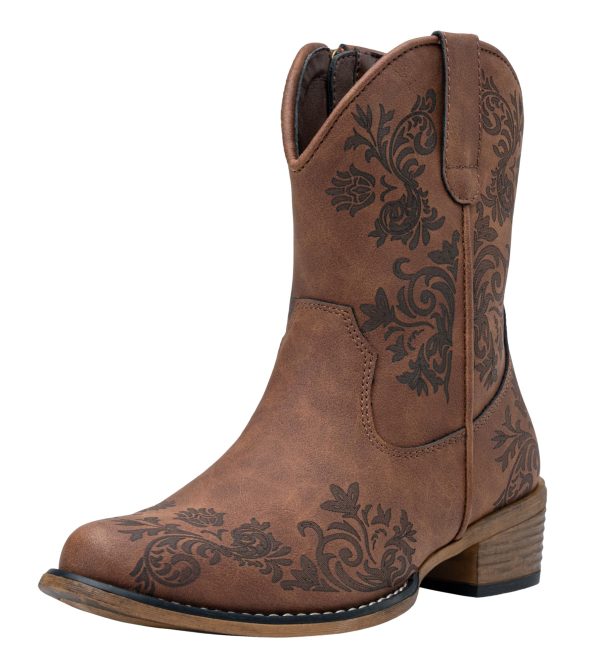 Women's Cowboy Boots Short Cowgirl Ankle Boots Western 9805 Booties Square Toe with Zipper