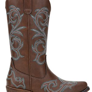 9808 Cowboy Boots for Women Wide Calf, Mid Calf Cowgirl Boots with Low Heel, Western Shoes with Side Zipper