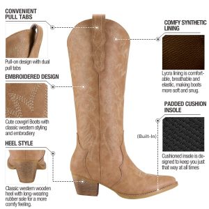 Cowboy Boots for Women Cowgirl Boots Embroidered Knee-High Western Boots Pointy Toe with Chunky Heel