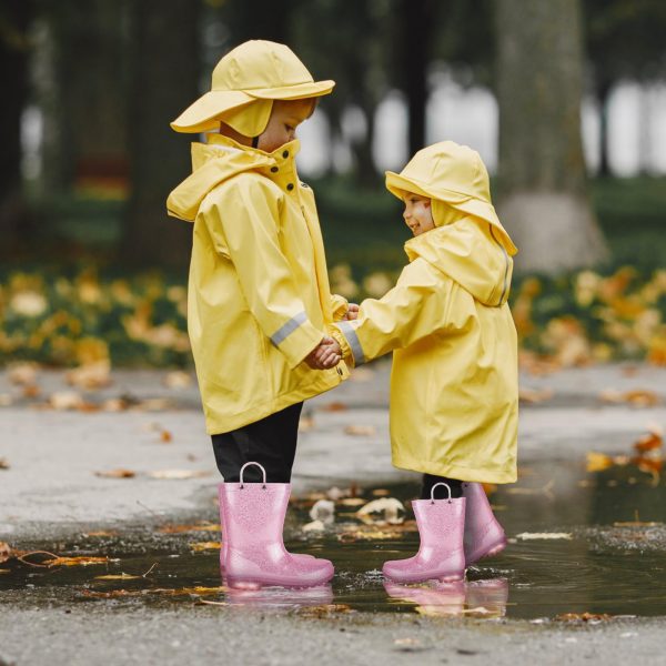 Toddler Rain Boots Kids With Glitter Light up Rain Boots With Easy-on Handles Waterproof For Boys and Girls