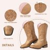 Cowboy Boots For Women Wide Square Toe Mid Calf Ladies Western Cowgirl Boots