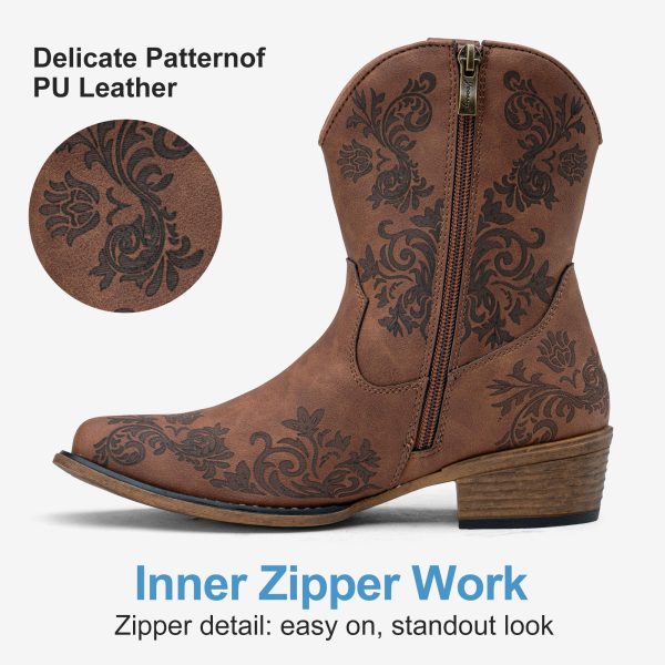 Women's Cowboy Boots Short Cowgirl Ankle Boots Western 9805 Booties Square Toe with Zipper