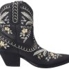 Womens Primrose Embroidered Floral Snip Toe Casual Boots Ankle Mid Heel 2-3" - Black