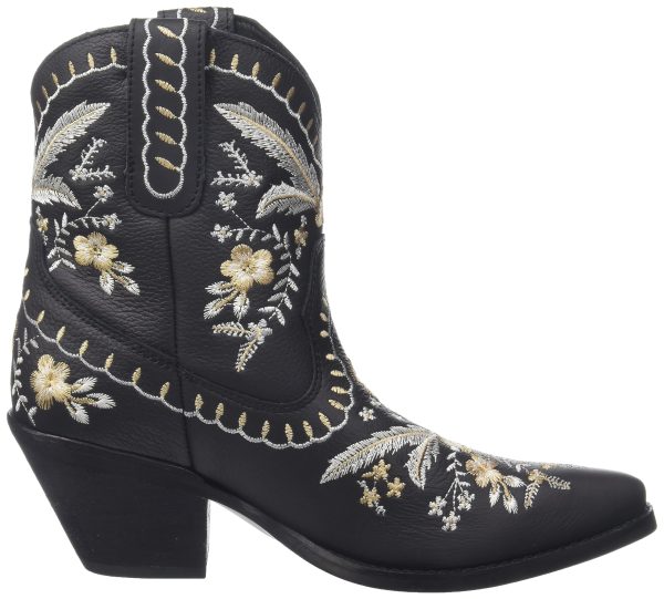 Womens Primrose Embroidered Floral Snip Toe Casual Boots Ankle Mid Heel 2-3" - Black