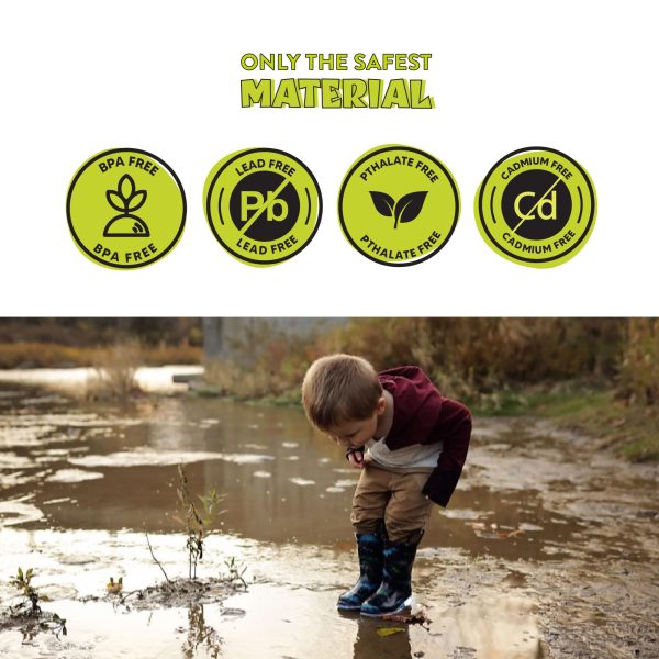 Kids Waterproof Light Up Rain Boots With Handles for Easy On and Off for Boys and Girls