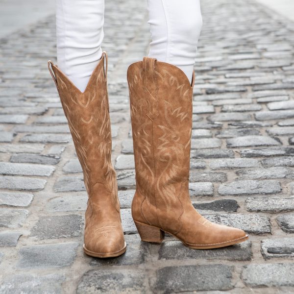 Cowboy Boots for Women Cowgirl Boots Embroidered Knee-High Western Boots Pointy Toe with Chunky Heel