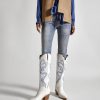 Cowgirl Boots - Womens Cowboy Boots with Colorful Bows Embroidered Western White Knee-High Boots Fashion Pull On Almond Toe