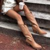 Cowboy Boots for Women Cowgirl Boots Embroidered Knee-High Western Boots Pointy Toe with Chunky Heel