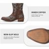 9808 Cowboy Boots for Women Wide Calf, Mid Calf Cowgirl Boots with Low Heel, Western Shoes with Side Zipper