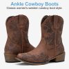 Women's Cowboy Boots Short Cowgirl Ankle Boots Western 9805 Booties Square Toe with Zipper