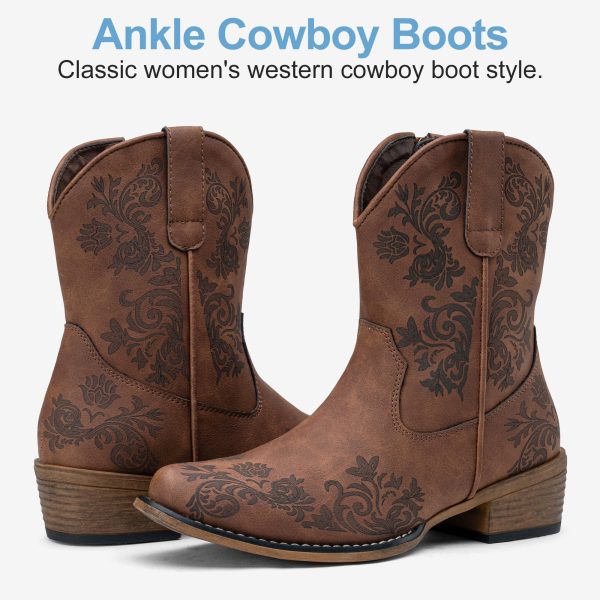 Women's Cowboy Boots Short Cowgirl Ankle Boots Western 9805 Booties Square Toe with Zipper