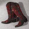 Western Cowboy Boots with Comfortable Calf Black Cowgirl Boot Women Sparkly Rhinestone Wedding Boots Trendy Vintage Tall Glitter