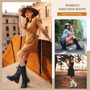 Women's 953 Lace Platform Combat Knee High Boots with Comfort Chunky Heel