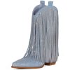 Cowboy Boots for Women - Cowgirl Western Rhinestone Sparkly Fringe Chunky Heel Pointed Toe Ankle Boots