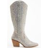 Rhinestone Boots for Women, Knee High Cowboy Boots Pointed Toe Chunky Heel Sparkly Cowgirl Boots Bling Shoes