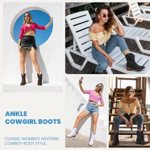 Women's Cowboy Boots Short Cowgirl Ankle Boots Western 9805 Booties Square Toe with Zipper