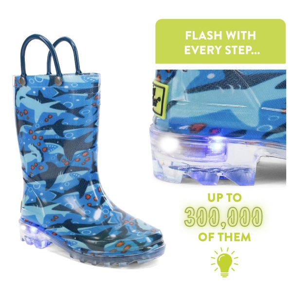 Kids Waterproof Light Up Rain Boots With Handles for Easy On and Off for Boys and Girls