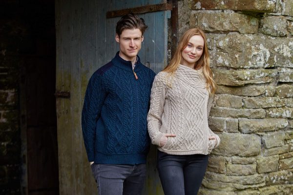 Women's Irish Cable Knitted Wool Side Zip Cardigan (100% Merino Wool)